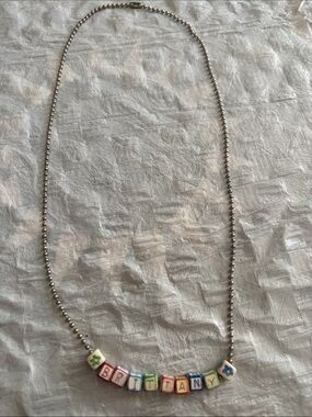 Custom Brittany Beaded Name Necklace in Silver-tone with Multicolor Beads